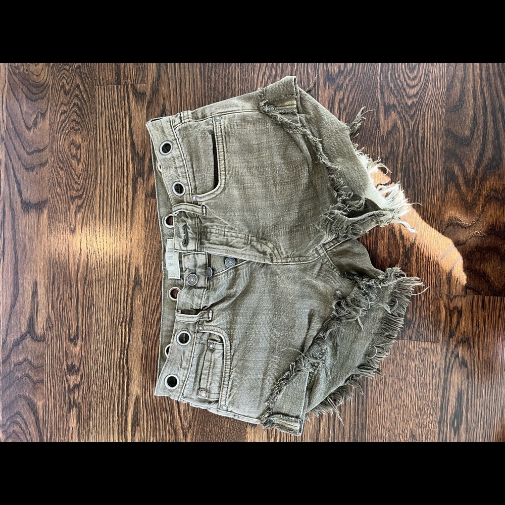 Free People Olive Green Jean Shorts